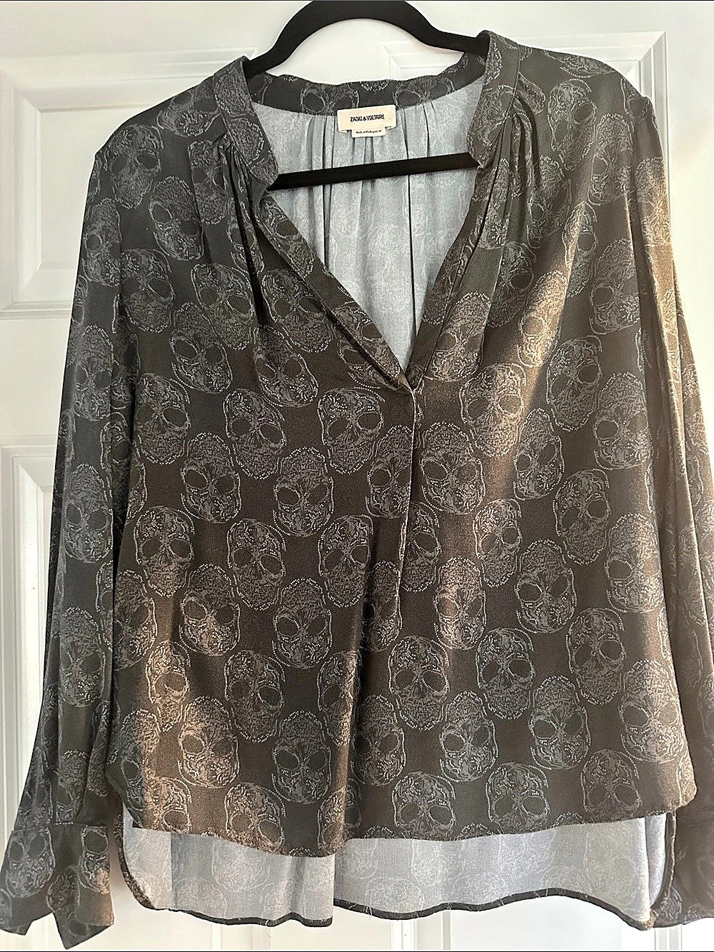 Zadig & Voltaire Tink As Skull Print Blouse in Black Size Large Like New